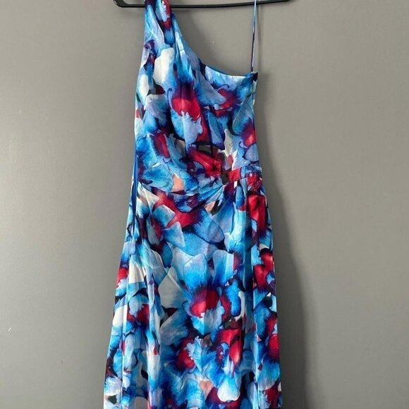 Cynthia Steffe Silk Maxi Dress 6 One Shoulder Floral Gown Formal - Picture 6 of 12